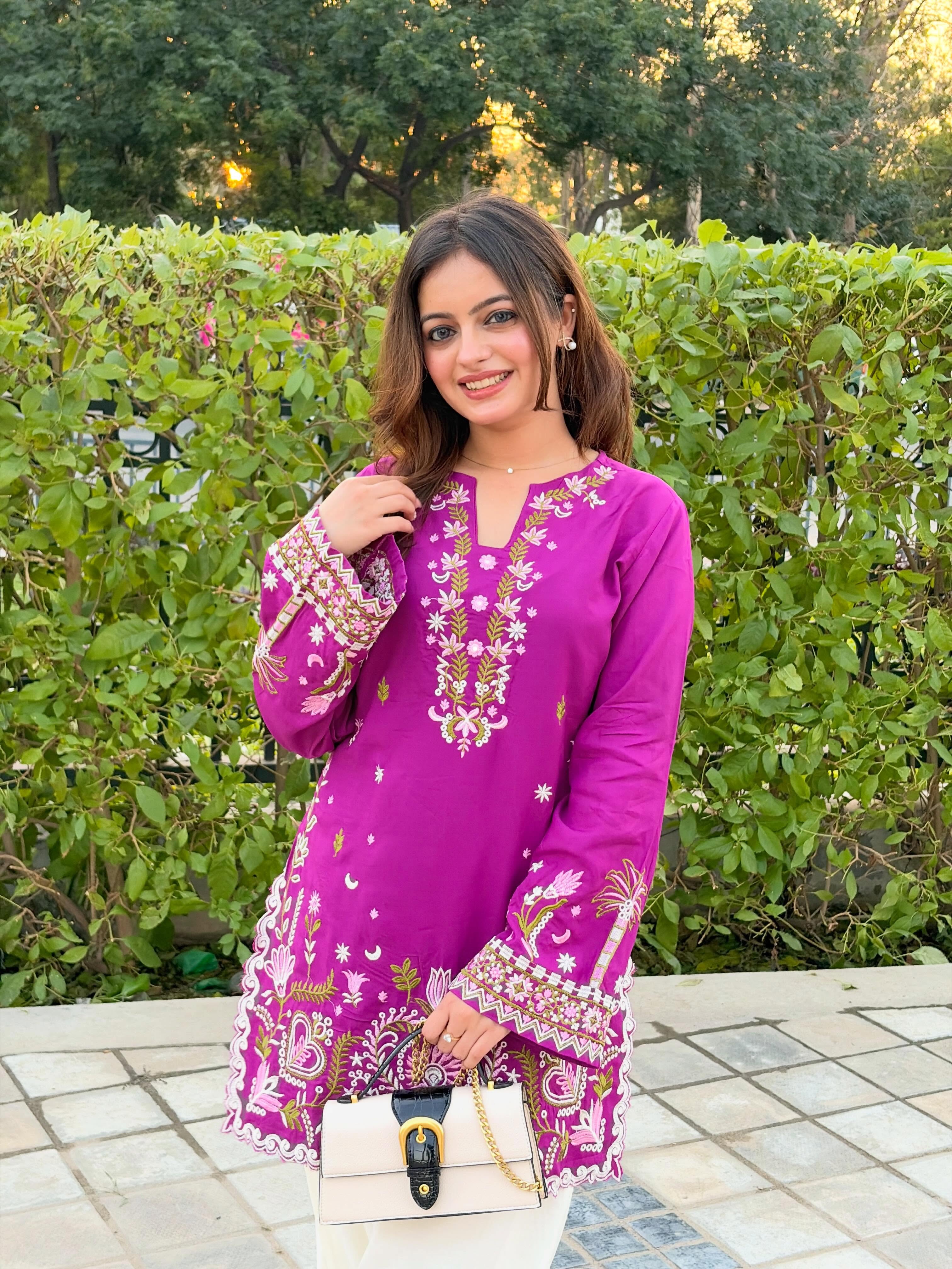 Anvika Fuchsia Bloom Embroidered Kurta Set