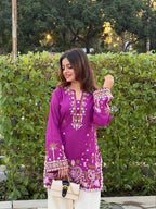 Anvika Fuchsia Bloom Embroidered Kurta Set