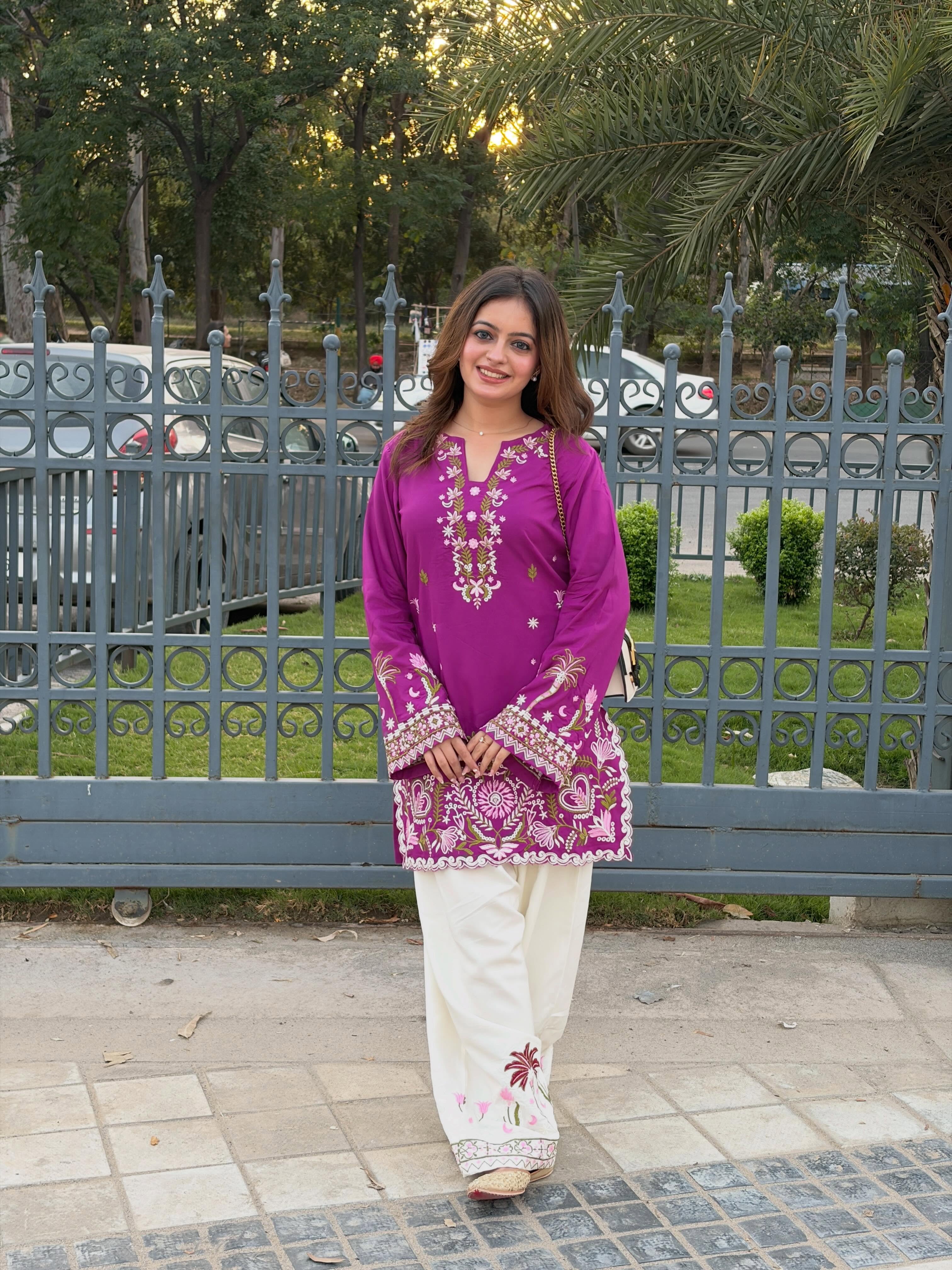 Anvika Fuchsia Bloom Embroidered Kurta Set