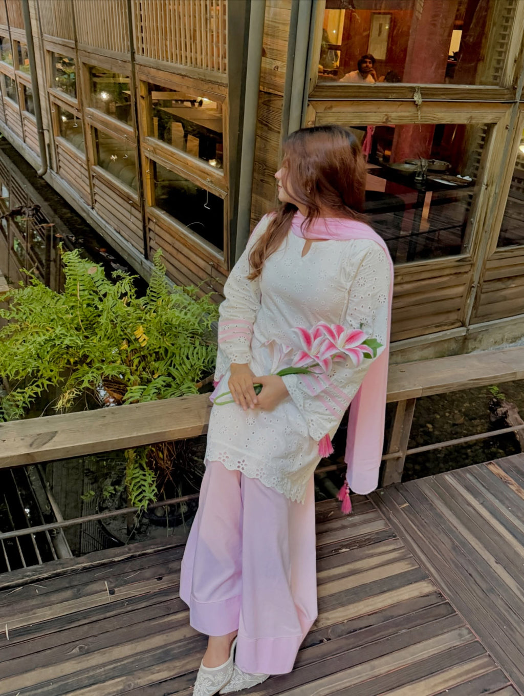 Blush Pink Chikankari Cotton Kurta with Palazzo & Dupatta