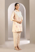 Light Peach Slub Cotton Embroidered Straight Kurta and Pant Set