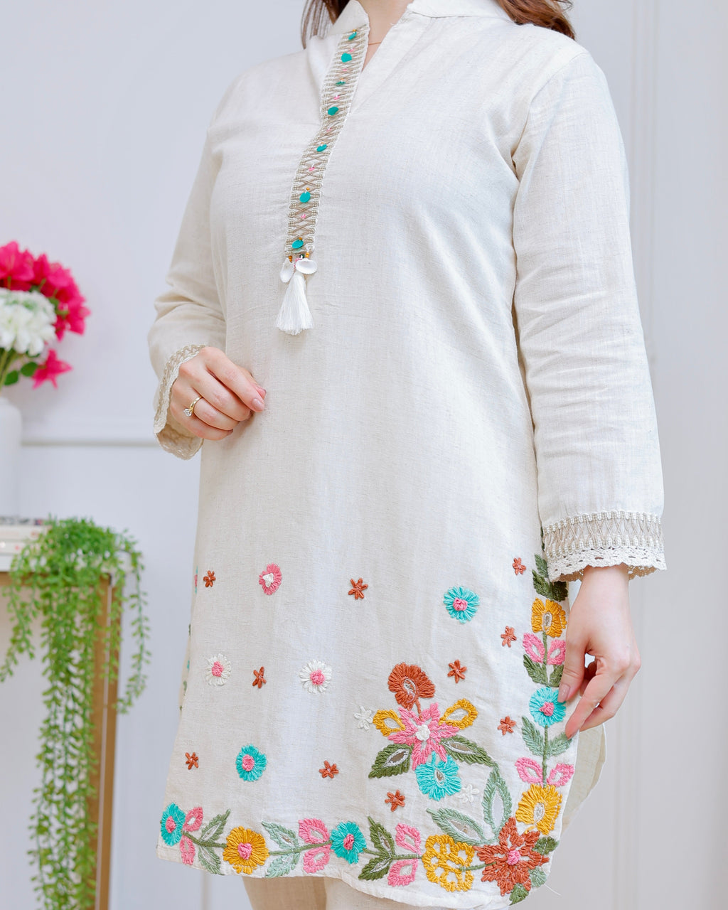 Ivory Sunkissed Petals Threadwork Cotton Co-ord