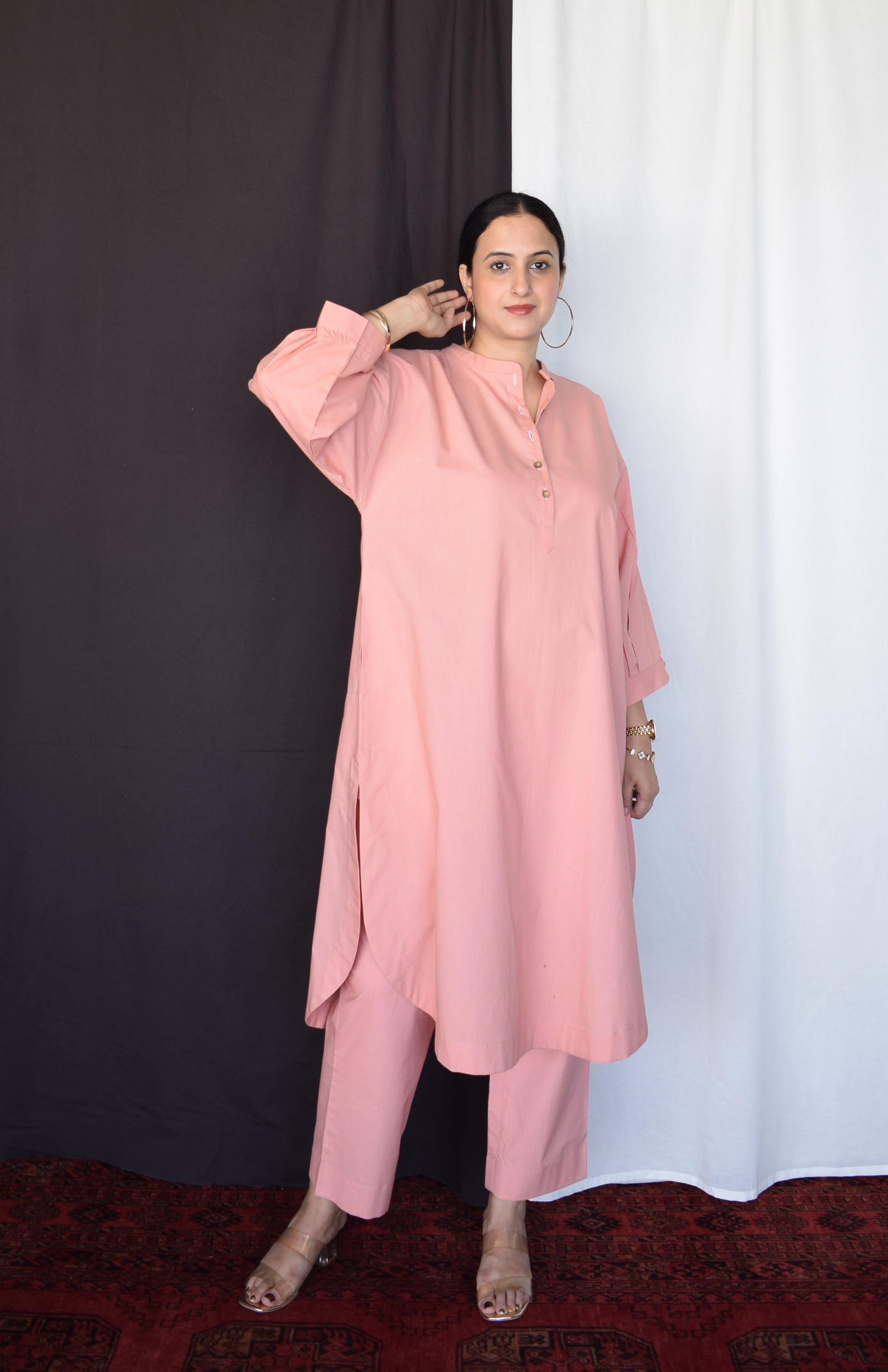 Coffee Pink Antifit Kurta with Placket