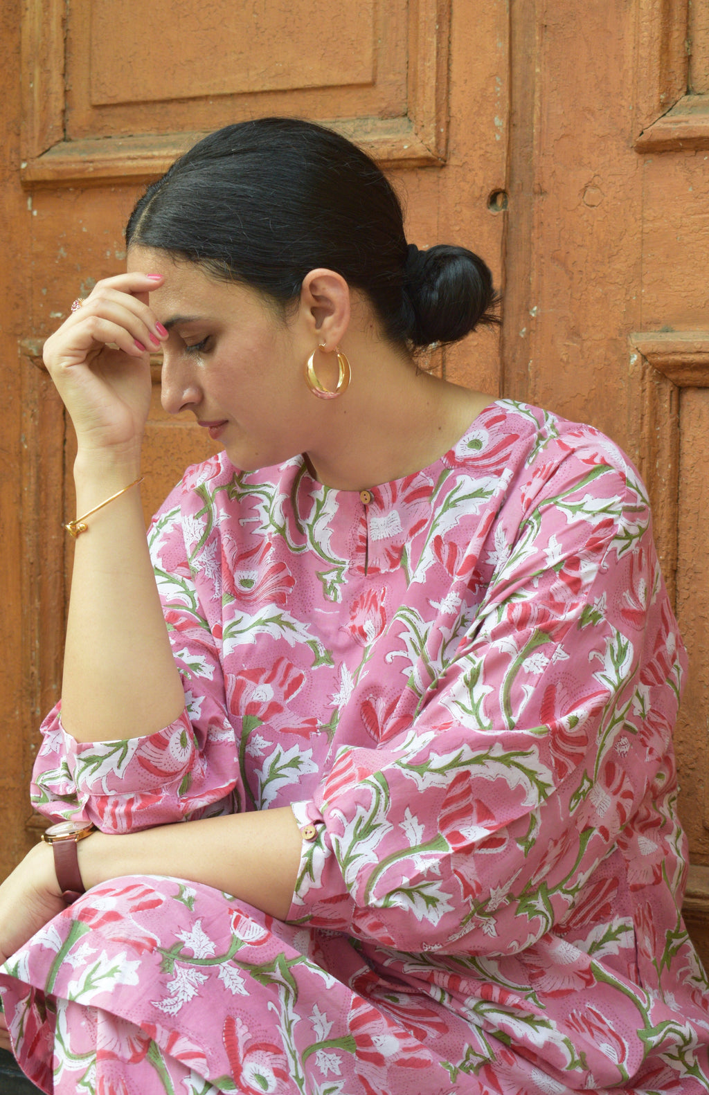 Pink and White Hand block Printed Antifit co-ord Set