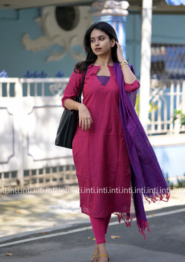 Avni Rose Plaid Top Dupatta Set