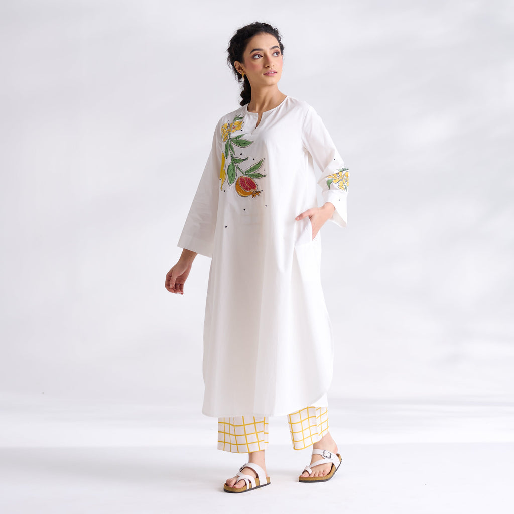 Anaar Patchwork Cotton Kurta Set - Yellow