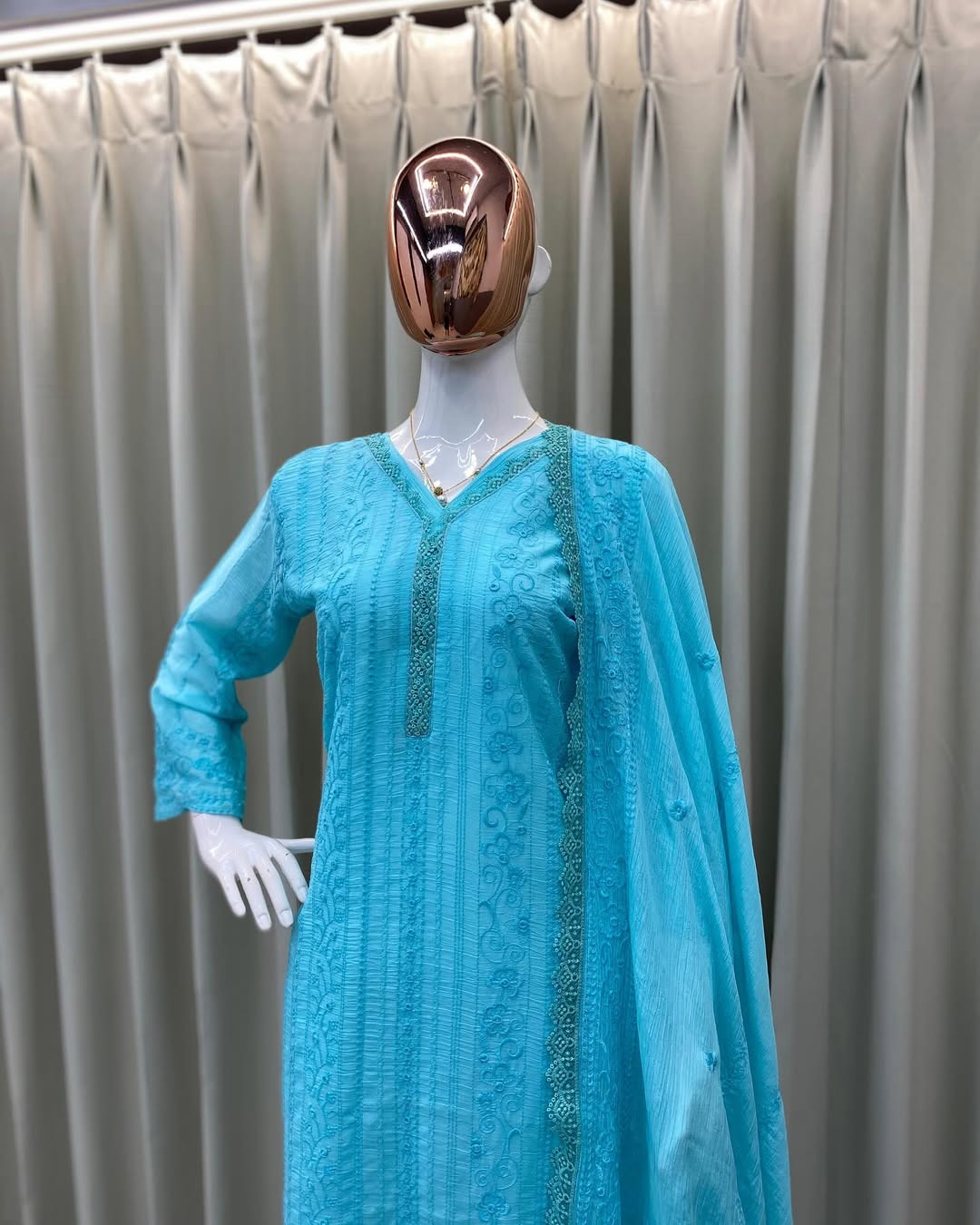 Myra Sky Blue Embroidered Top Palazzo Set