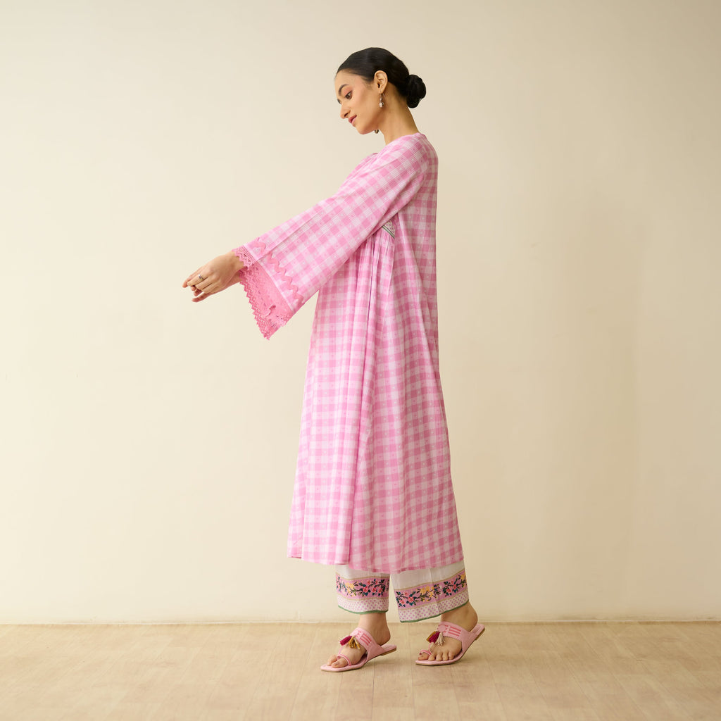 Countryside Seersucker Cotton Kurta Set - Baby Pink
