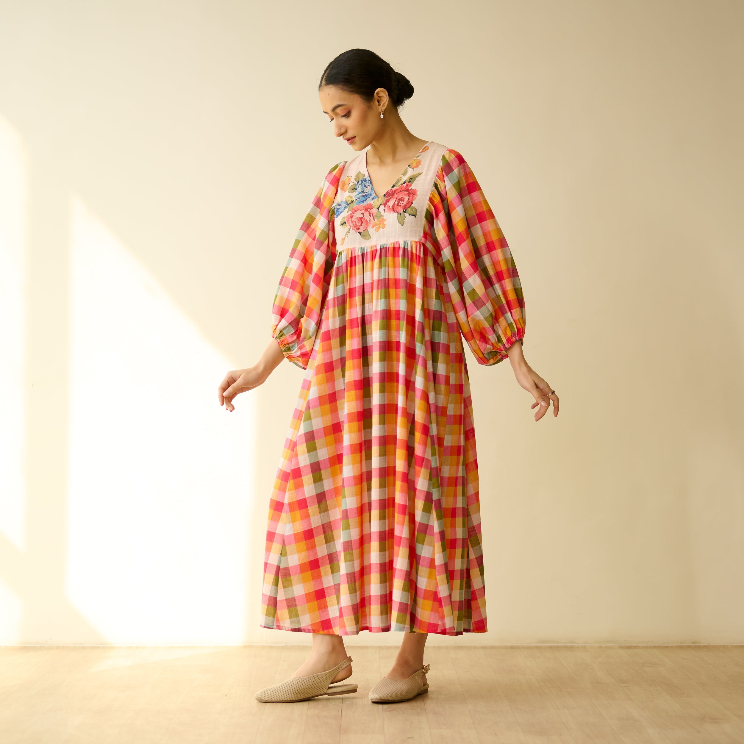 Cottage Bloom Fine Slub Cotton Dress - Multicolor