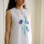 Aviva Patchwork Cotton Kurta Set with Mulmul Slip - Sharp White