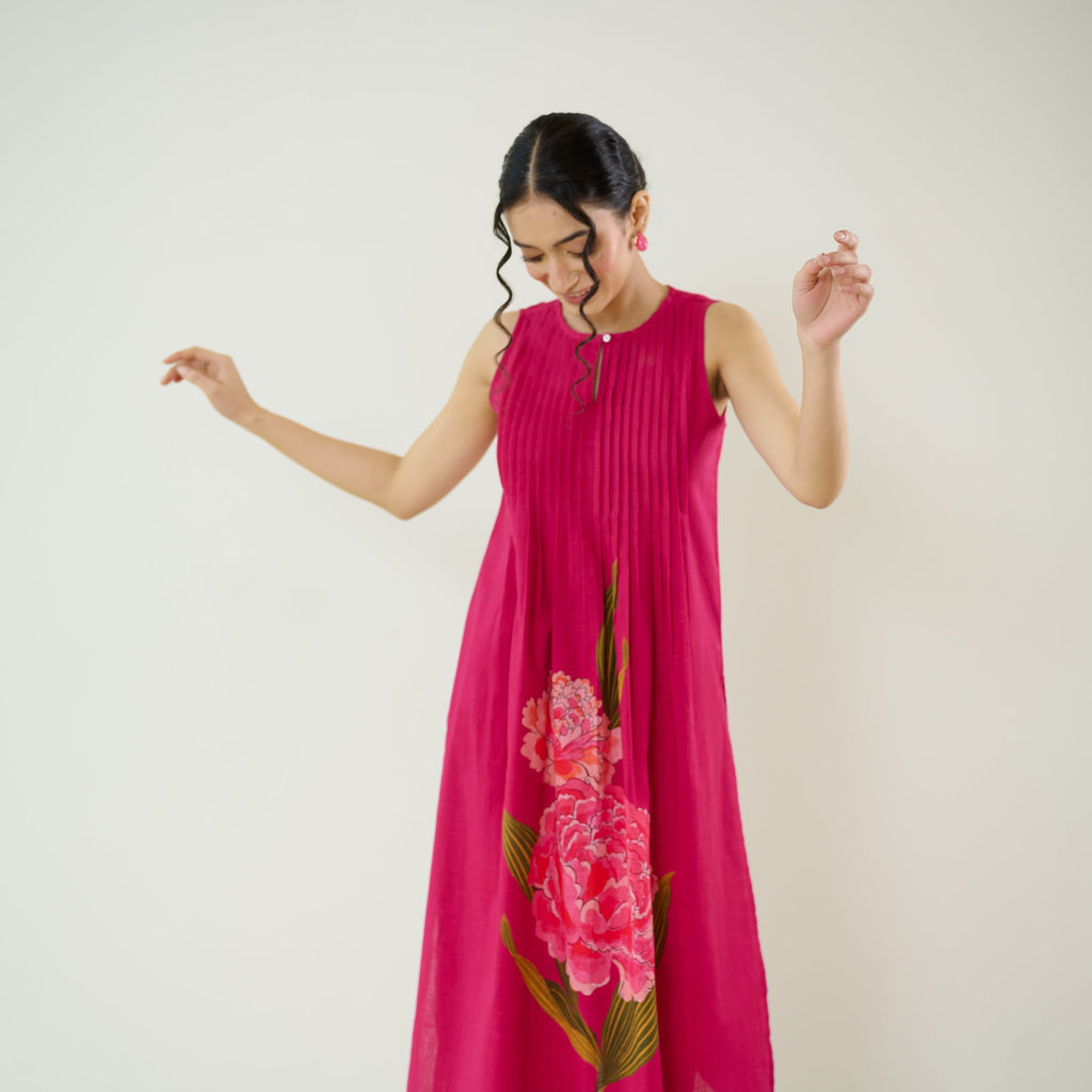 Belle Slub Cotton Kurta Set - Magenta