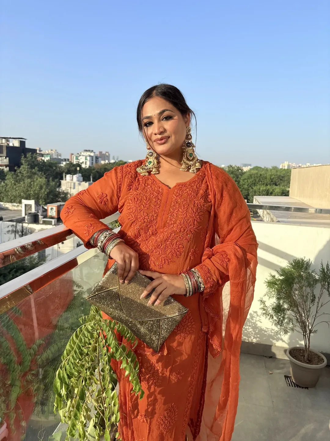 Vihana Saffron Chikankari Kurta Palazzo Set