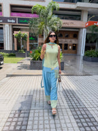 Aurevia Mint & Sky Blue Fusion Sharara Set