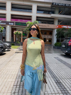 Aurevia Mint & Sky Blue Fusion Sharara Set
