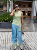 Aurevia Mint & Sky Blue Fusion Sharara Set