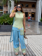 Aurevia Mint & Sky Blue Fusion Sharara Set