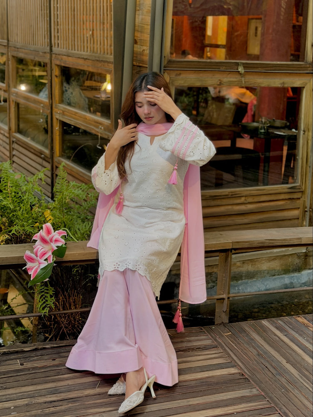 Evara Pastel Pink Embroidered Suit Set