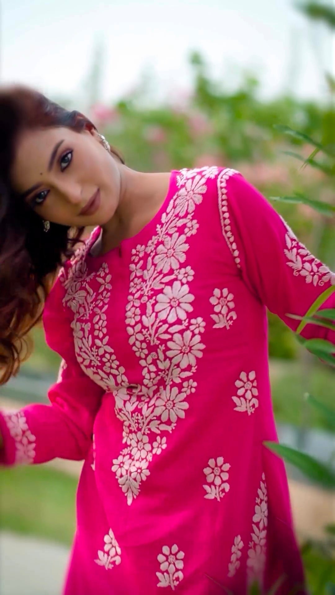 Mahika Rani Pink Lucknowi Chikankari Kurti Pant Set