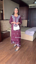 Charita Wine Cotton Chikankari Straight Kurta Set
