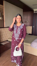 Charita Wine Cotton Chikankari Straight Kurta Set