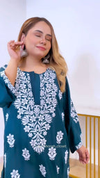 Ushma Zinc Green Chikankari Kurti Pant Set
