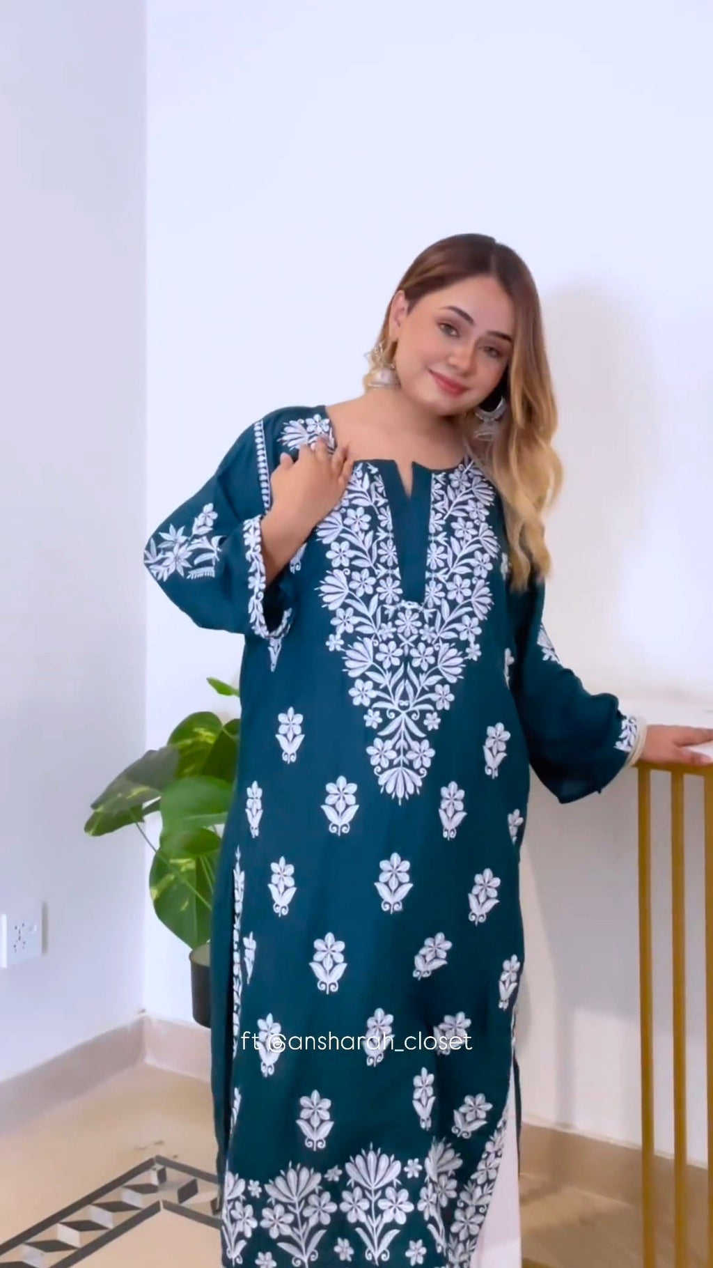 Ushma Zinc Green Chikankari Kurti Pant Set