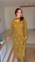 Noor Ivory Georgette Straight Kurta Set