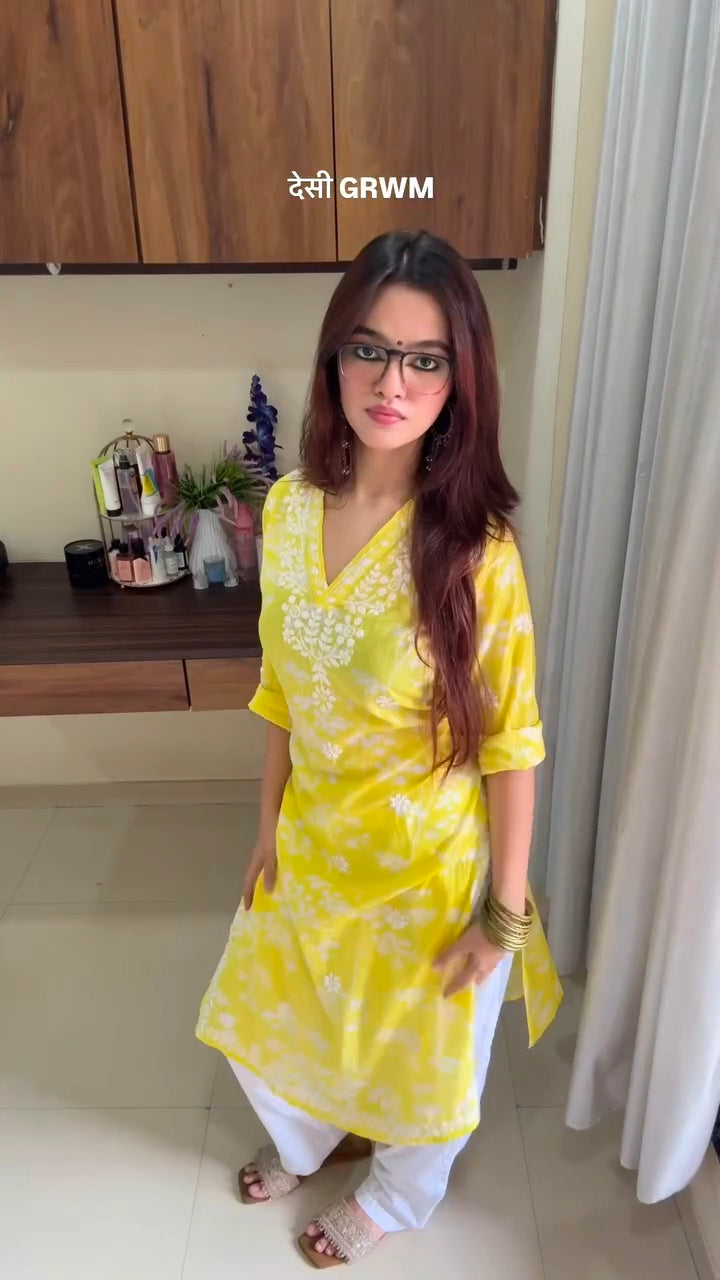 Falak Yellow Chikankari Long Kurta