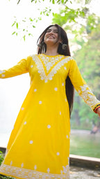 Tanisha Yellow Cotton Chikankari Long Kurta