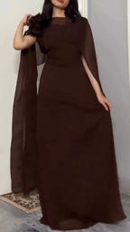 Aarvi Rich Brown Georgette Cape Dress