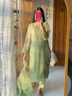 Urmila Pista Green 4-Piece Stitched Organza Dress