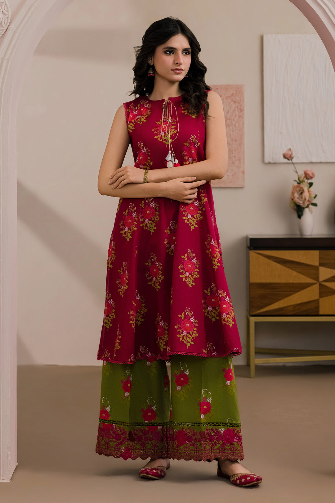 Mahira Gul Maroon Floral Palazzo Suit Set