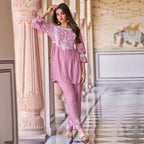 Urvashi Baby Pink Chikankari Exclusive Kurti Pant Set