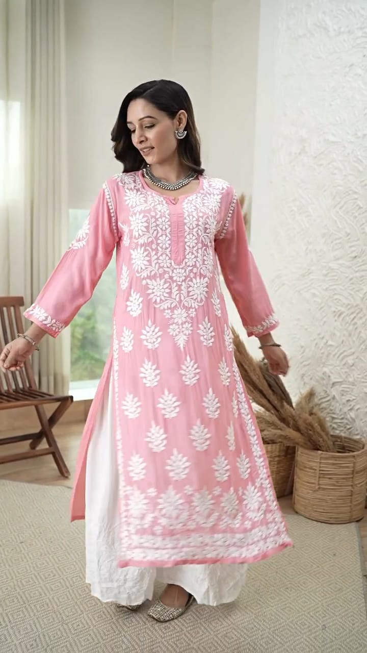 Hiral Peach Chikankari Kurti Pant Set