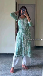 Kairavi White Chikankari Kurti Pant Set