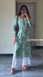 Kairavi White Chikankari Kurti Pant Set