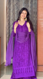 Aveline Plum Chikankari Sharara Set