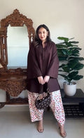 Solid Brown Off White Contrast Pant Set