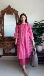 Cotton Dabu Handblock Striped Printed Kurta Set