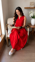 Scarlet Red Lace Trim Farshi Salwar Set