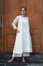 Off White Jamdani Polka dot Kurta with Off White Pyjama