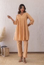 ALMOND CREAME SOLID PINTUCKS COORD SET