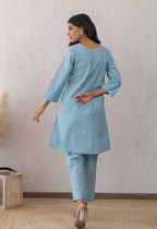 BLUE SOLID PINTUCKS COORD SET