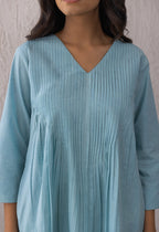 BLUE SOLID PINTUCKS COORD SET