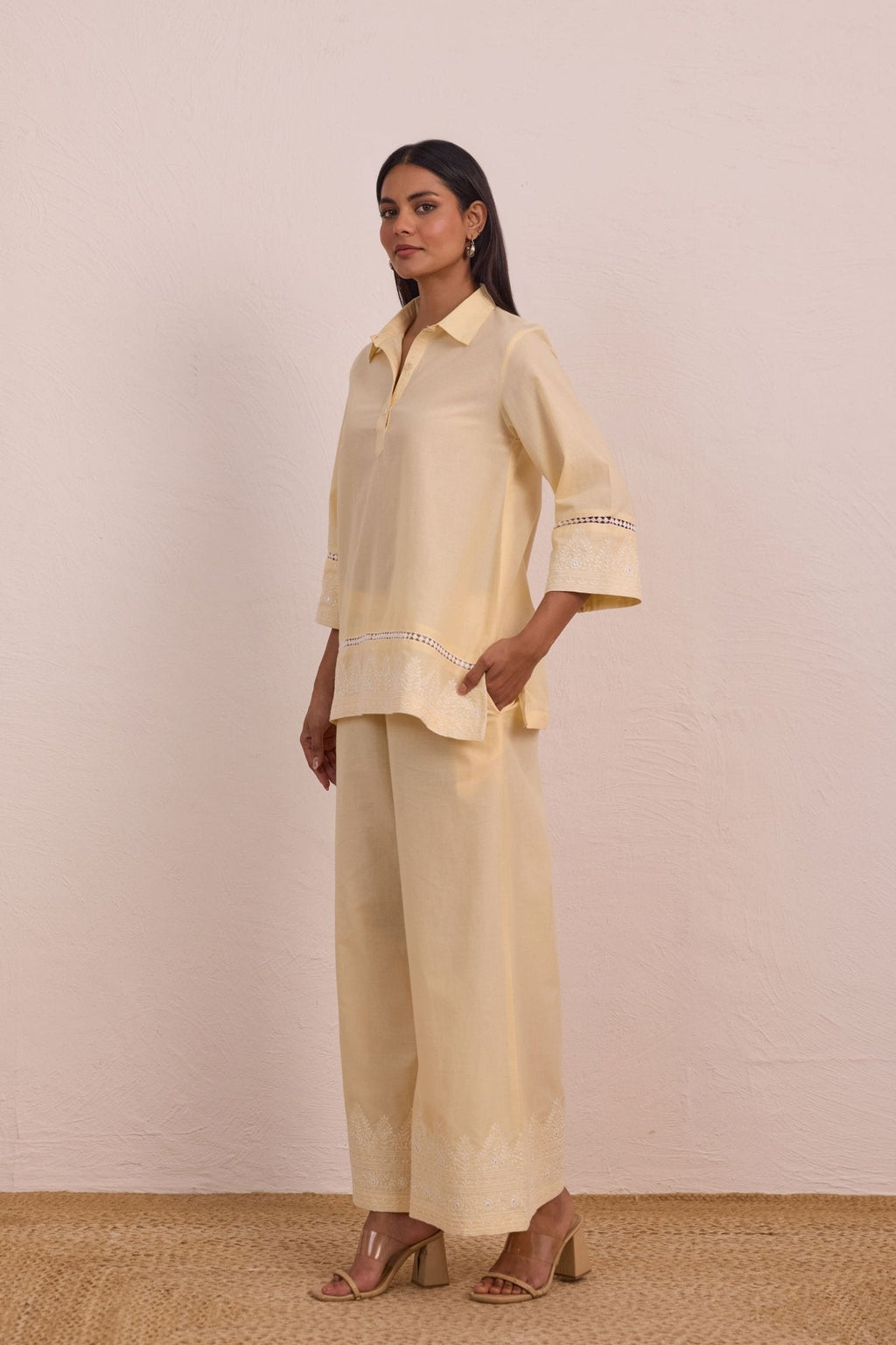 Butter Yellow Embroidered Co-ord Set
