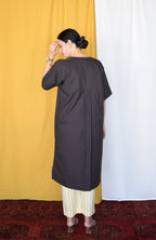 Charcoal Boxy Fit Kurta with Yellow Striped Pants
