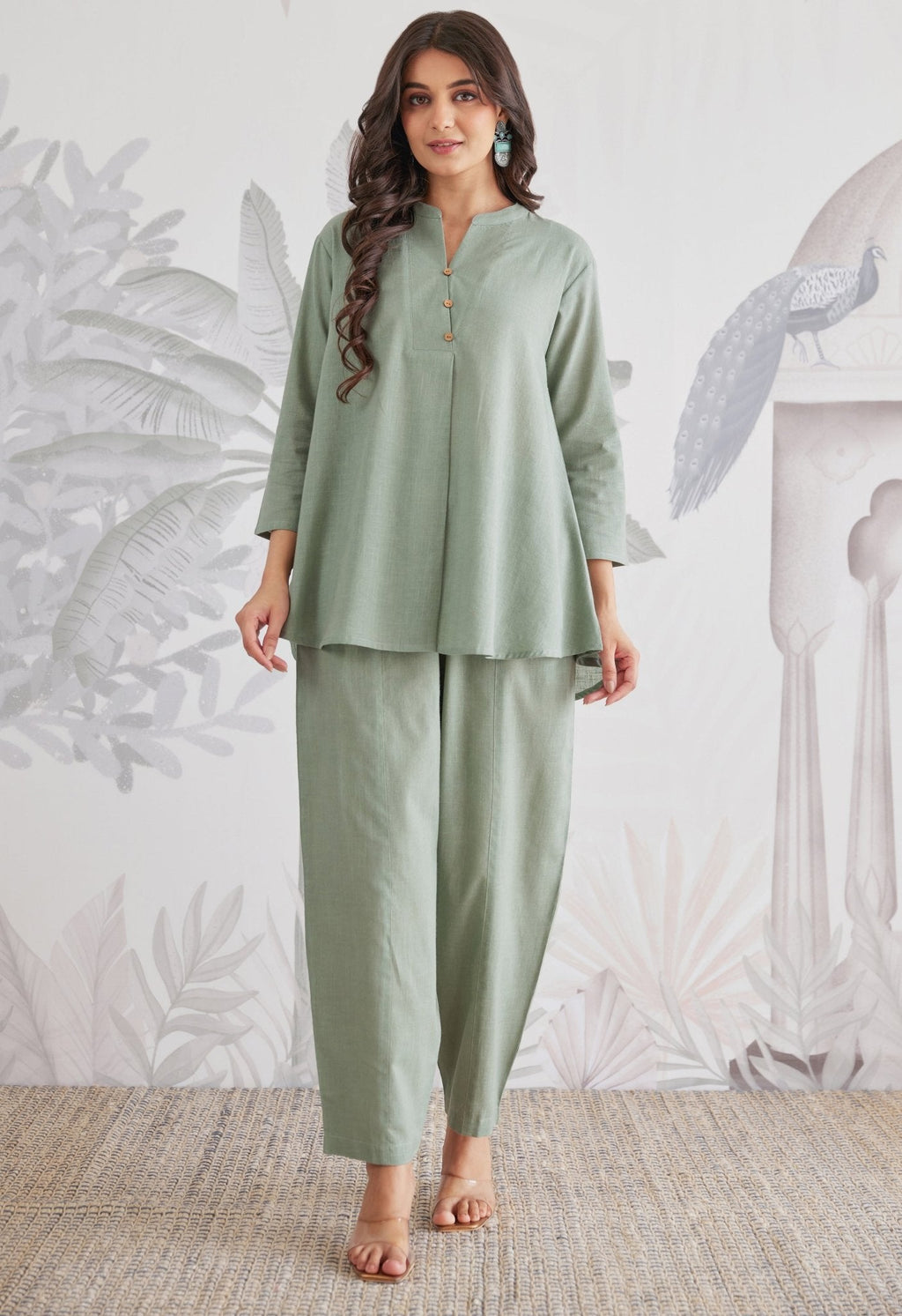 Cotton Slub Solid Moss Green Coord Set