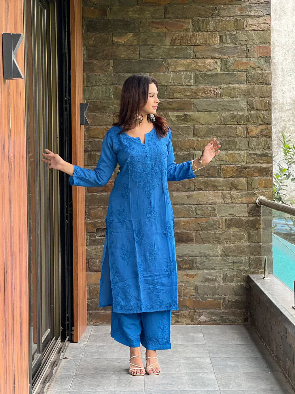 Tavishi Blue Chikankari Kurta Palazzo Set