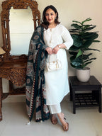 Niva Women's Off White Rayon Solid Straight Kurta Set