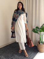 Niva Women's Off White Rayon Solid Straight Kurta Set